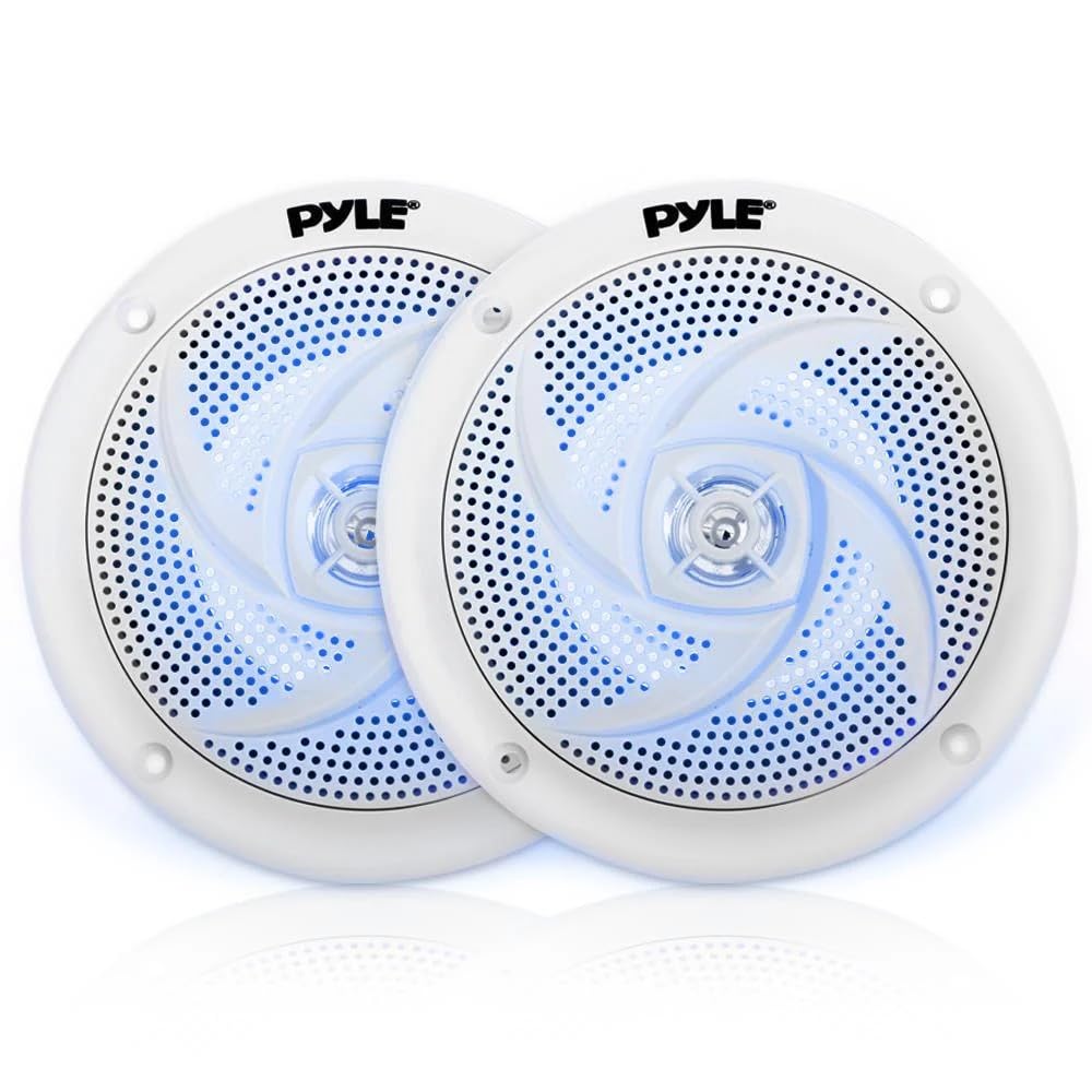 PyleMarine Speakers - 5.25 Inch 2 Way Waterproof and Weather Resistant Outdoor Audio Stereo Sound System with LED Lights, 180 Watt Power and Low Profile Slim Style - 1 Pair - PLMRS53WL