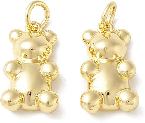 KitBeads 10 dijes de oso chapados en oro real de 18 quilates, de latón, gomosas, osos kawaii, para hacer joyas, pulseras, collares a granel Dados de