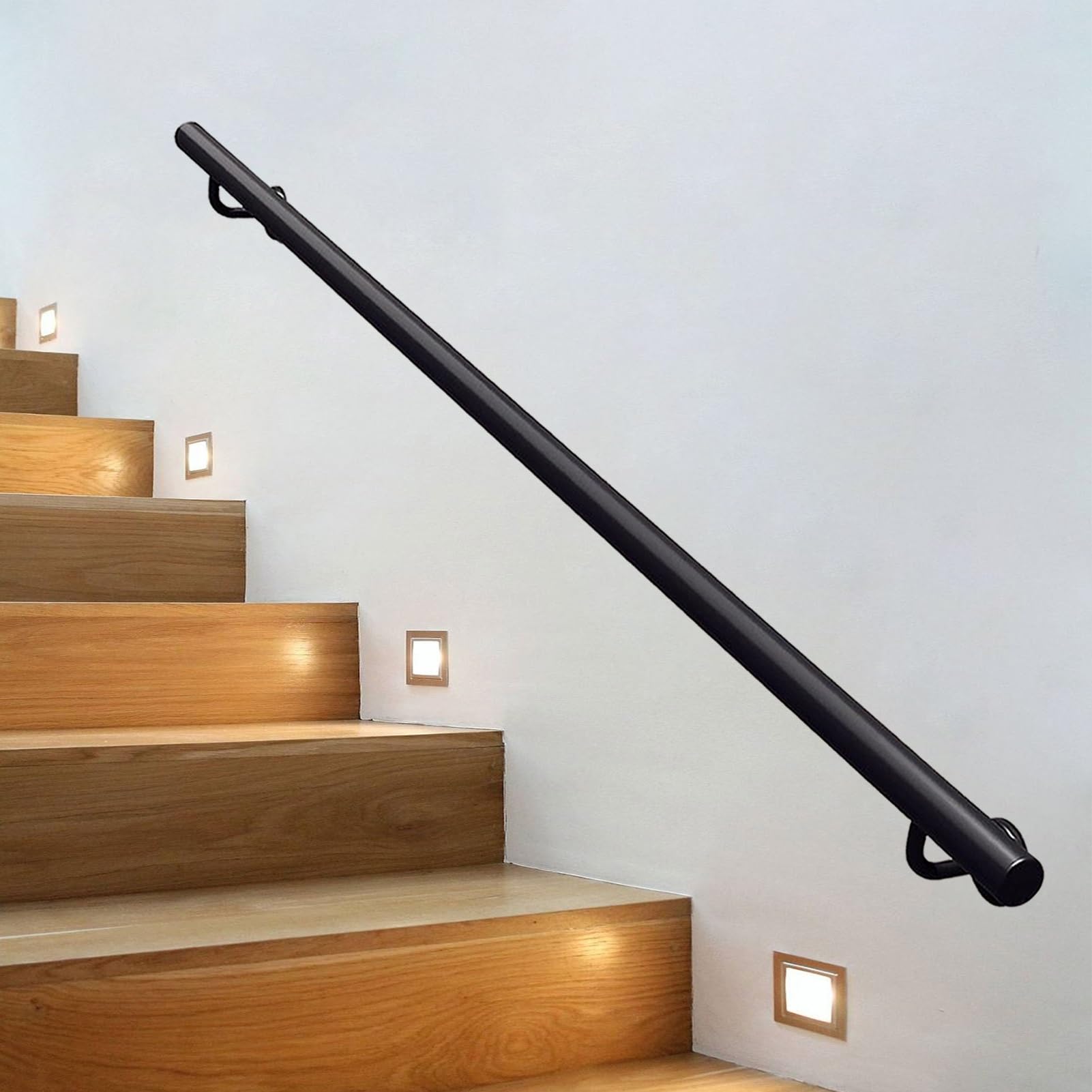 FKXSXAZ Staircase Handrail Banister Rail Support Kit | Wall Mounted Stair Railing Non-Slip Grab Bar for Indoor & Outdoor Steps Black Round Pipe Safety Hand Rails(14ft/420cm)