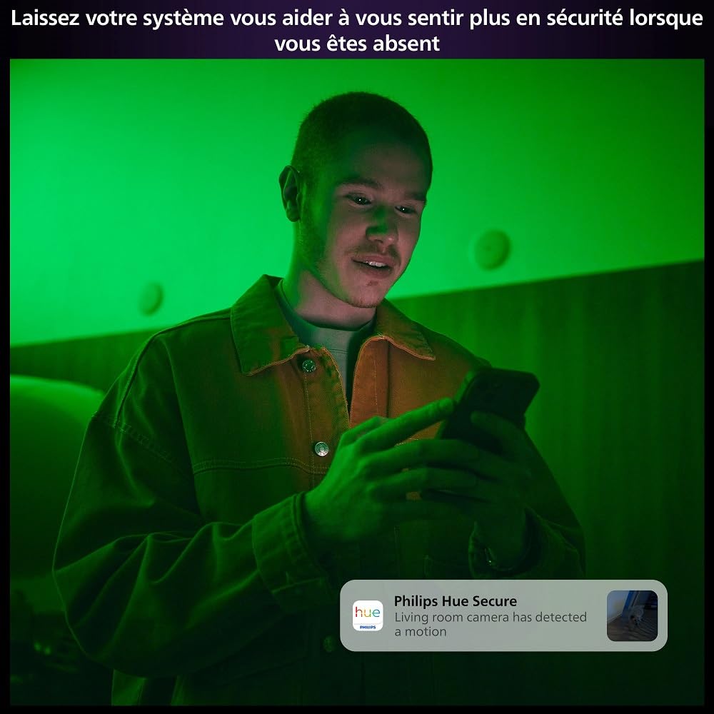 Philips Hue Secure batteriebetriebene Smart 1080p Home Sicherheitskamera, für drinnen oder draußen, Zwei-Wege-Gespräch, funktioniert mit dem Security Center in der Hue App, schwarz, 1er Pack