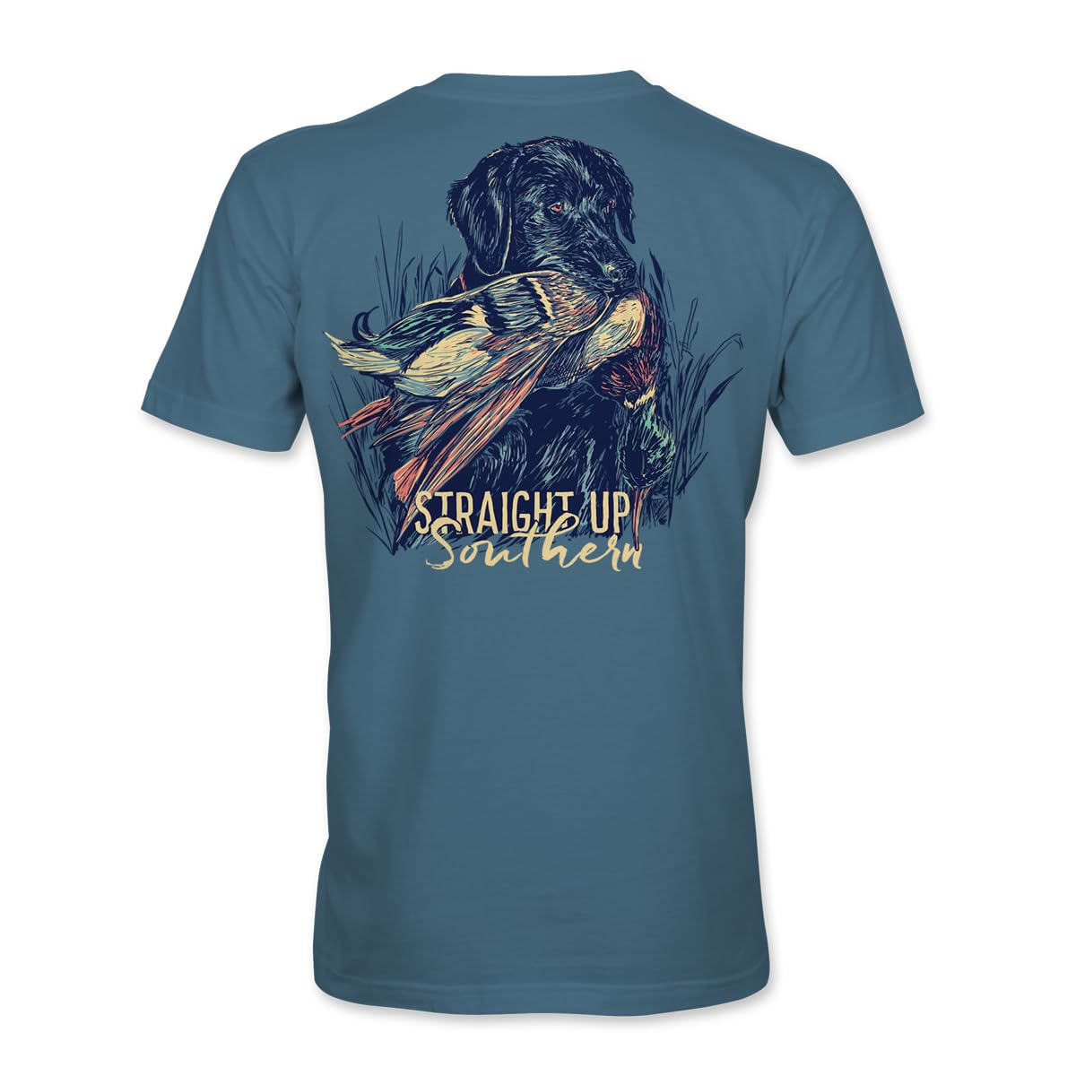 STRAIGHT UP - SOUTHERN -Mens Lab with Duck HUnuting Short Sleeve T-Shirt-Indigo-Large