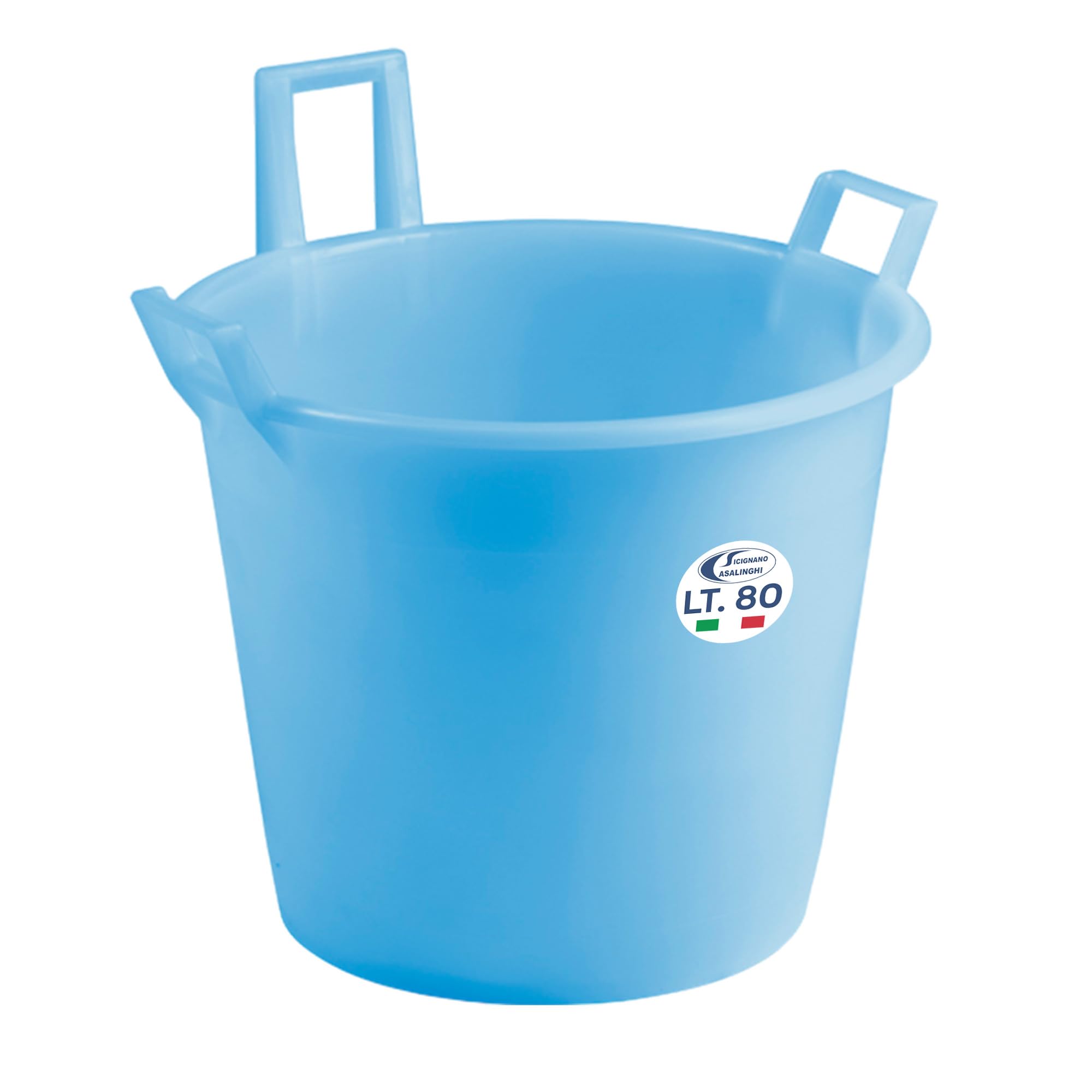 Sicignano | Juego de 2 cestos de polietileno con 3 asas – Multiusos para recogida, transporte, limpieza, jardinería, uso alimentario – Resistente, espacioso, ligero (azul, diámetro 60 x 42 cm)