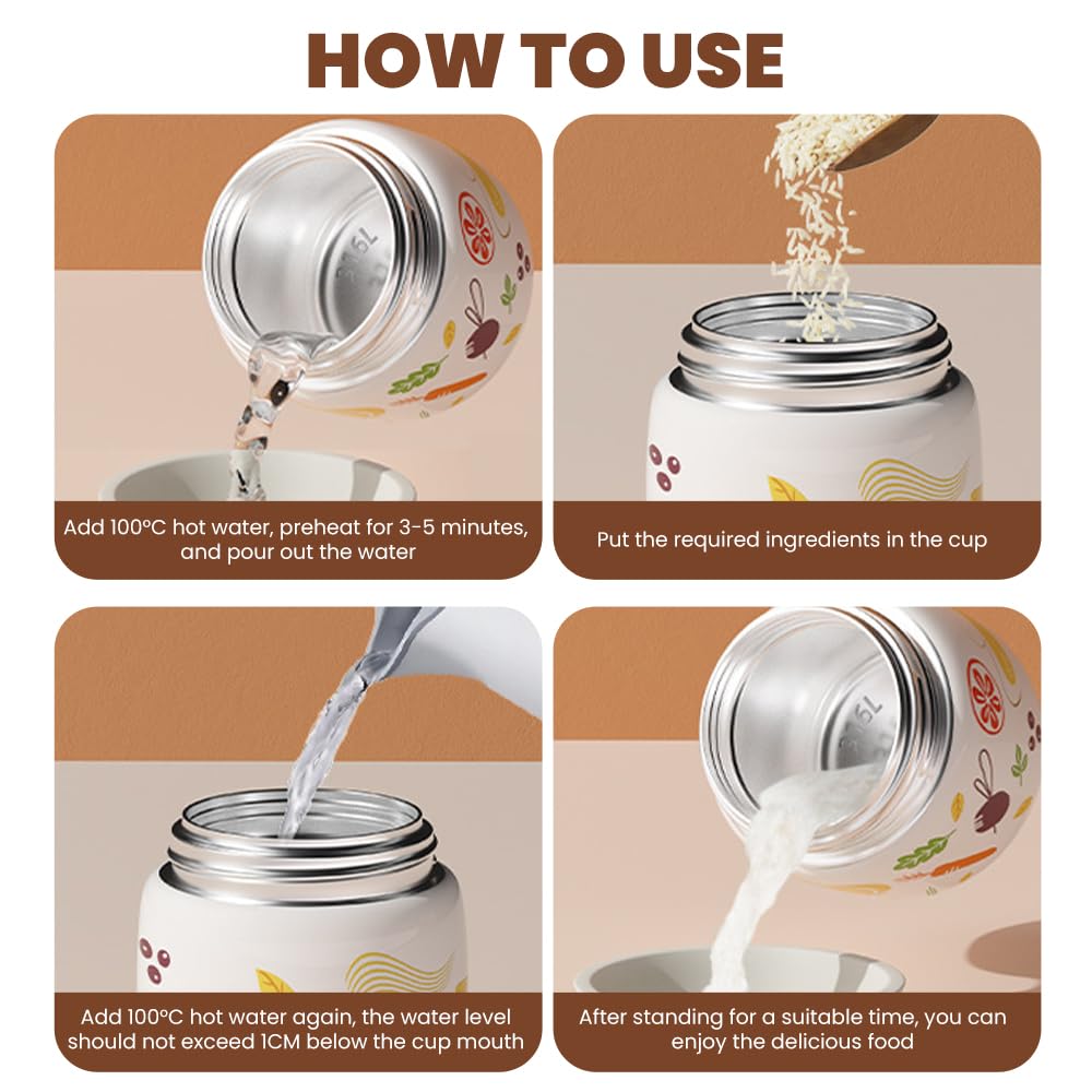 Thermos Alimentaire Chaud,500 Ml Boite Isotherme Repas Chaud,316 En Acier Inoxydable Avec Bol Et Cuillère, Poignée,Pour Soupe, Bou - Maison