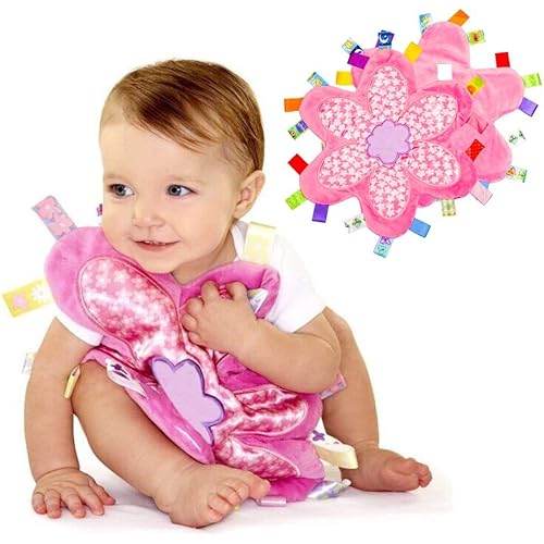 Colorful Baby Taggy Security Blanket Super Soft Appease Towel Cloth Toy Comfort Taggie Blankie with Satin Soothing Toy Pink Nursery Blanket,Best Shower Gift for Newborns Toddlers