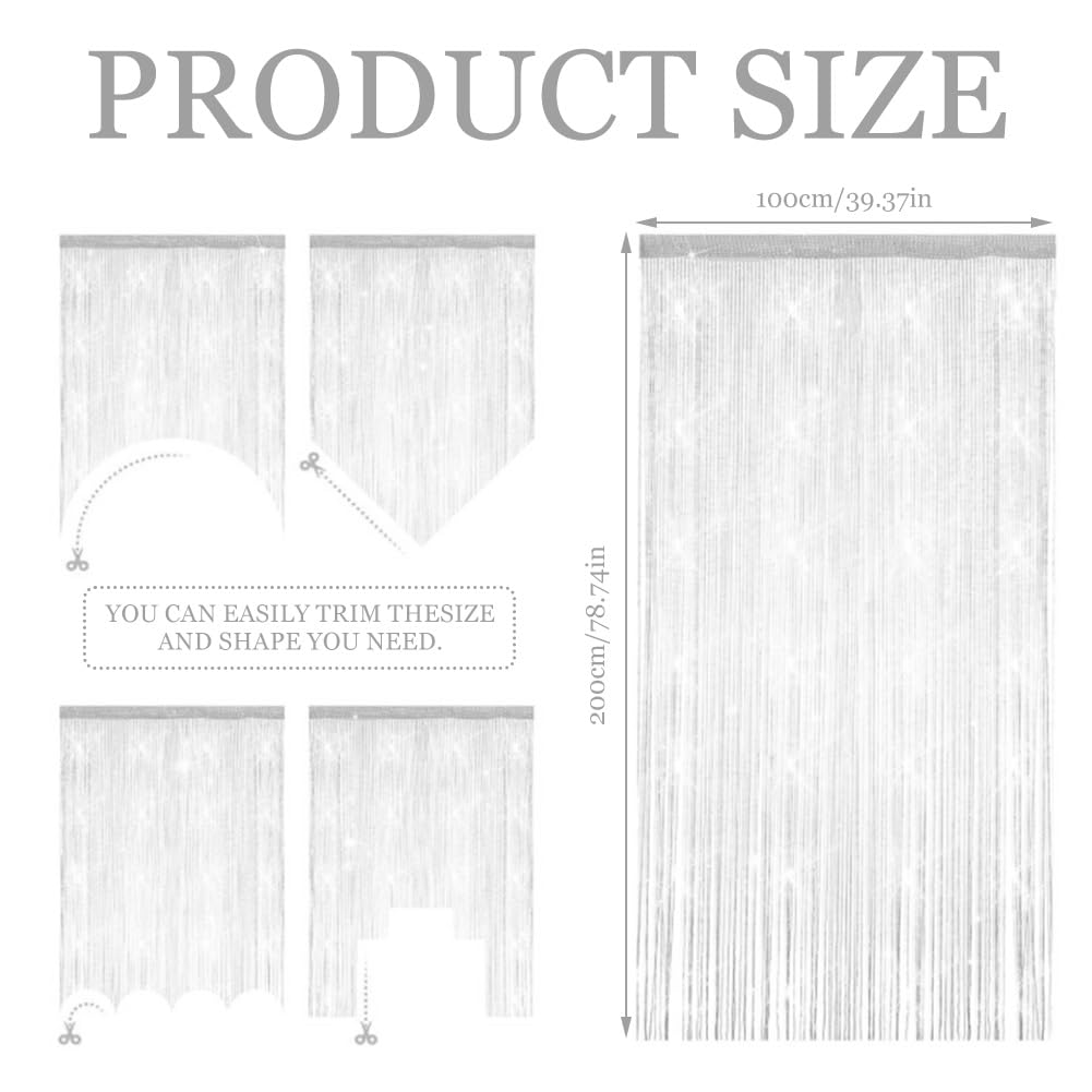 4 tende a fili per porta, con glitter, 100 x 200 cm, per porta a fili, per balcone, camera con frange, adatta per matrimoni, caffè (grigio argento)