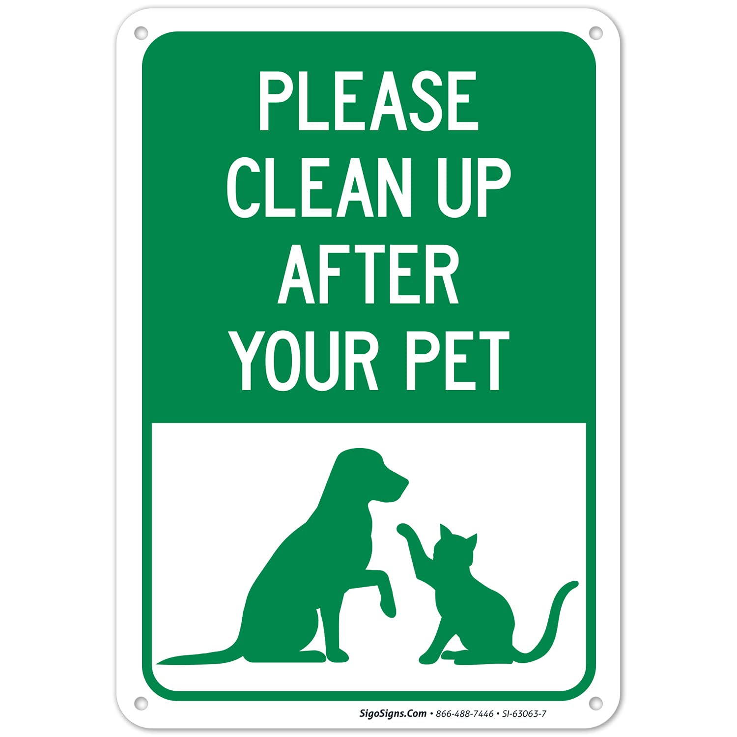 Please Clean Up After Your Pet with Dog and Cat Graphic 10x7 Inches, Rust Free .040 Aluminum, Fade Resistant, Made in USA