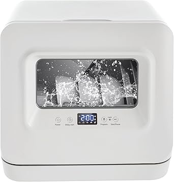 Countertop Dishwasher,Portable Dishwasher with Water Inlet Pipe & Drainage Pipe,120V Compact Portable Tabletop Dish washer 360° Deep-Cleaning for Small Apartments Dorms RVs 17.32x16.25x16.69in,White