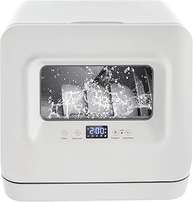 Countertop Dishwasher,Portable Dishwasher with Water Inlet Pipe & Drainage Pipe,120V Compact Portable Tabletop Dish washer 360° Deep-Cleaning for Small Apartments Dorms RVs 17.32x16.25x16.69in,White