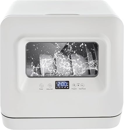 Countertop Dishwasher,Portable Dishwasher with Water Inlet Pipe & Drainage Pipe,120V Compact Portable Tabletop Dish washer 360° Deep-Cleaning for Small Apartments Dorms RVs 17.32x16.25x16.69in,White