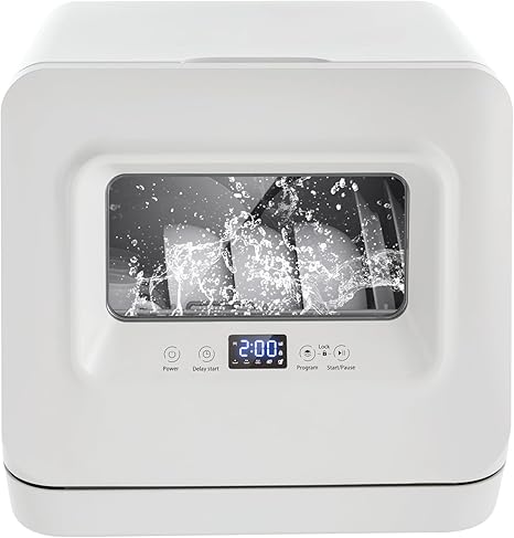 Countertop Dishwasher,Portable Dishwasher with Water Inlet Pipe & Drainage Pipe,120V Compact Portable Tabletop Dish washer 360° Deep-Cleaning for Small Apartments Dorms RVs 17.32x16.25x16.69in,White