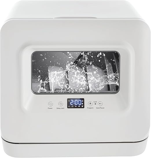 Countertop Dishwasher,Portable Dishwasher with Water Inlet Pipe & Drainage Pipe,120V Compact Portable Tabletop Dish washer 360° Deep-Cleaning for Small Apartments Dorms RVs 17.32x16.25x16.69in,White
