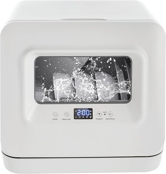 Countertop Dishwasher,Portable Dishwasher with Water Inlet Pipe & Drainage Pipe,120V Compact Portable Tabletop Dish washer 360° Deep-Cleaning for Small Apartments Dorms RVs 17.32x16.25x16.69in,White