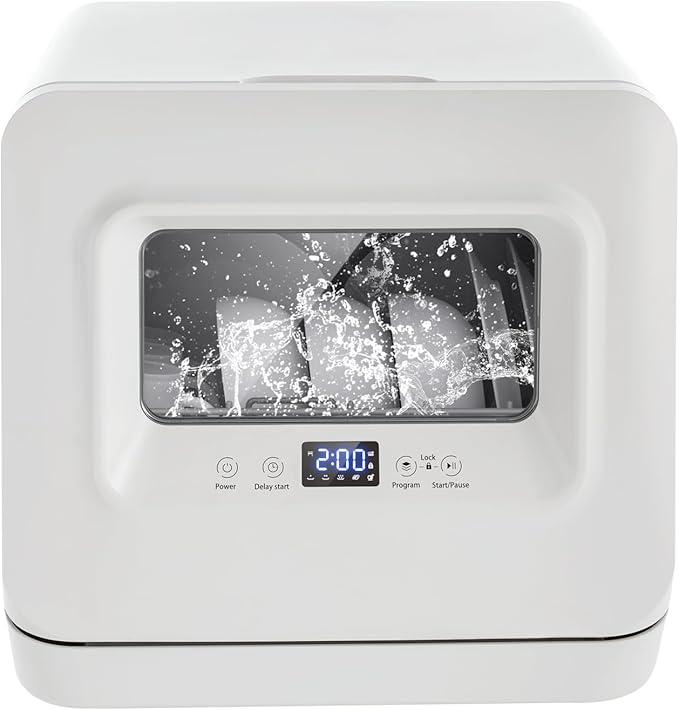 Countertop Dishwasher,Portable Dishwasher with Water Inlet Pipe & Drainage Pipe,120V Compact Portable Tabletop Dish washer 360° Deep-Cleaning for Small Apartments Dorms RVs 17.32x16.25x16.69in,White