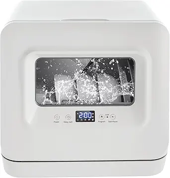 Countertop Dishwasher,Portable Dishwasher with Water Inlet Pipe & Drainage Pipe,120V Compact Portable Tabletop Dish washer 360° Deep-Cleaning for Small Apartments Dorms RVs 17.32x16.25x16.69in,White