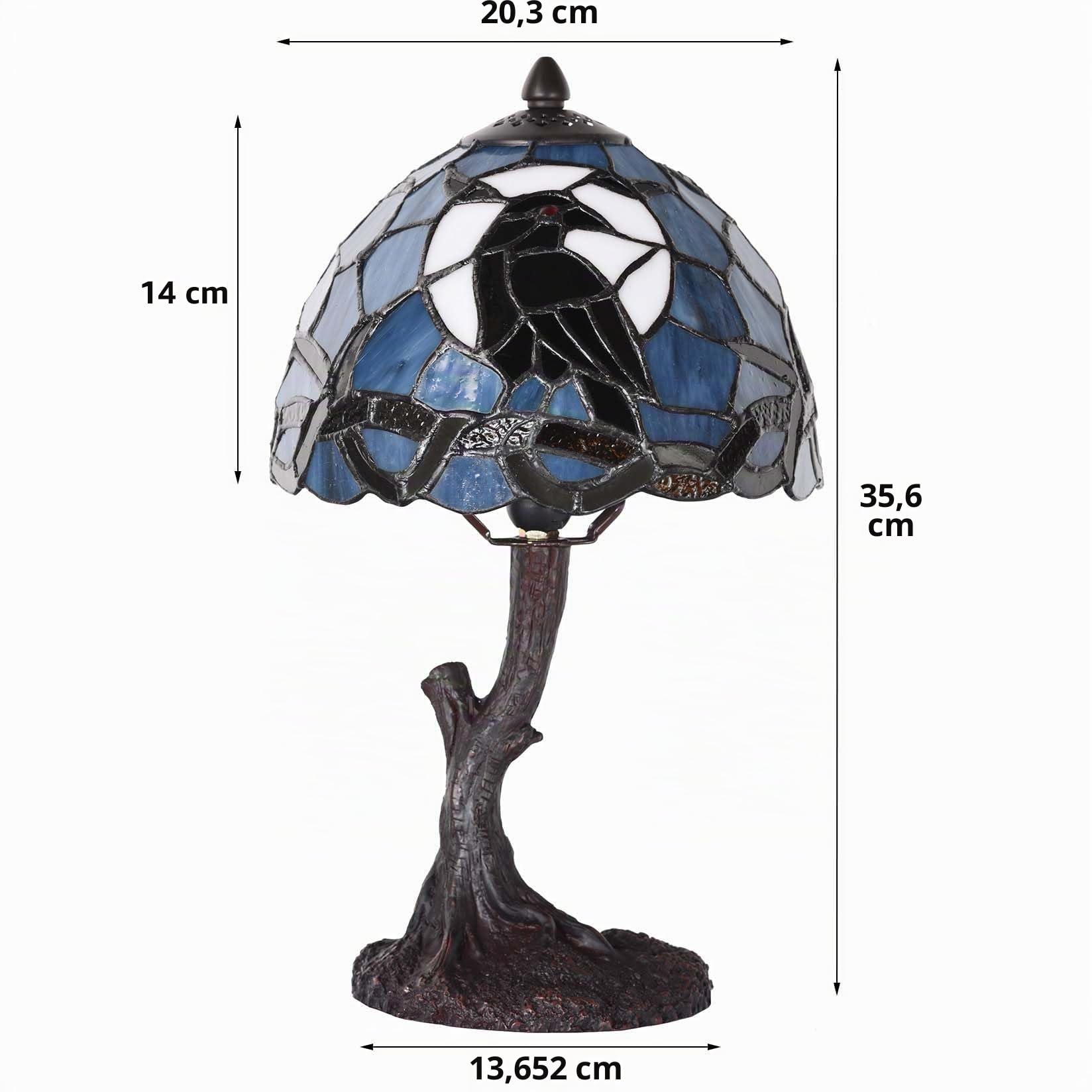 Bieye L32010 Corvo seduto su un ramo nudo durante la notte di luna piena, lampada da tavolo in vetro colorato in stile Tiffany per l'arredamento di interni (blu scuro, 8 L x 14 H piccolo)