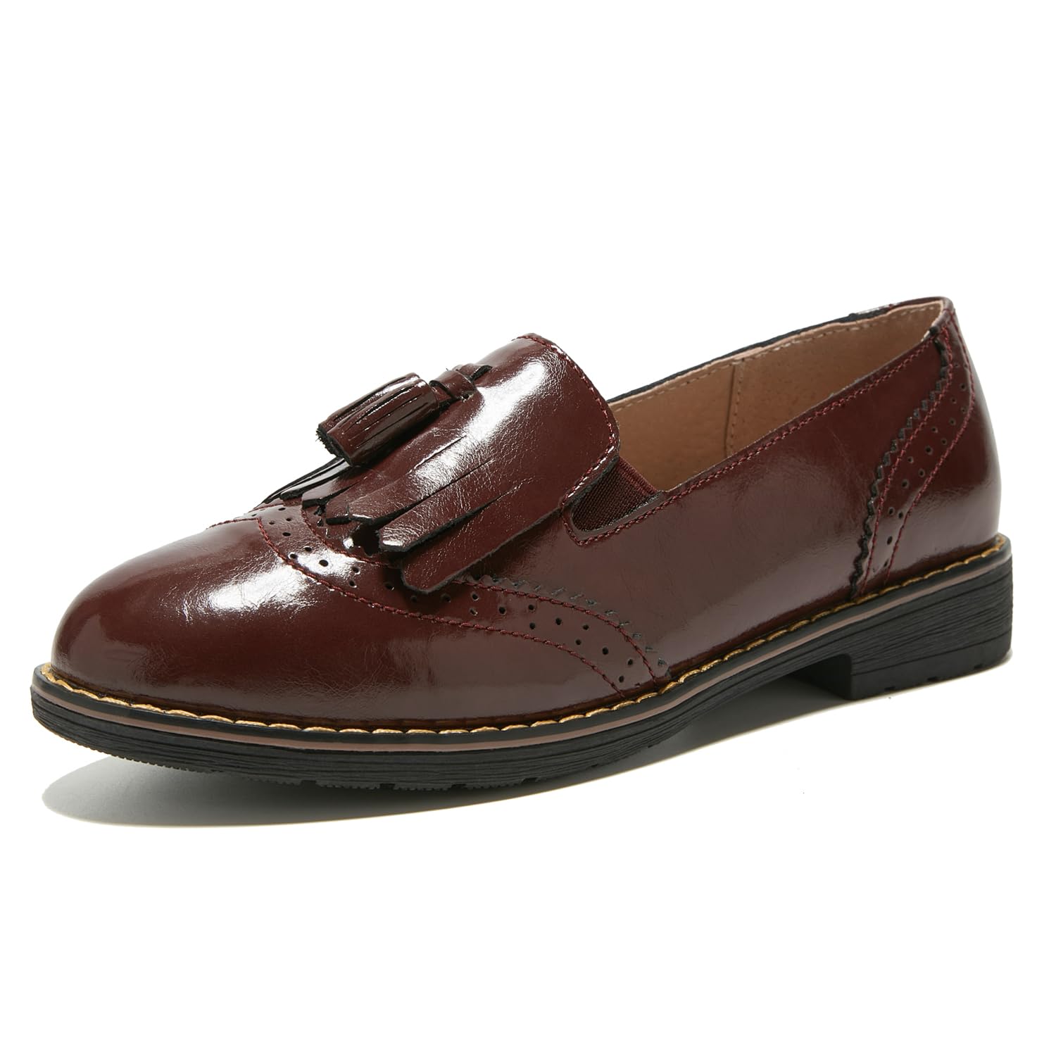 TRULAND Women’s Leather Penny Loafers – Slip On Wingtip Oxfords Tassel Loafers Comfortable Casual Dressy Shoes for Office Work