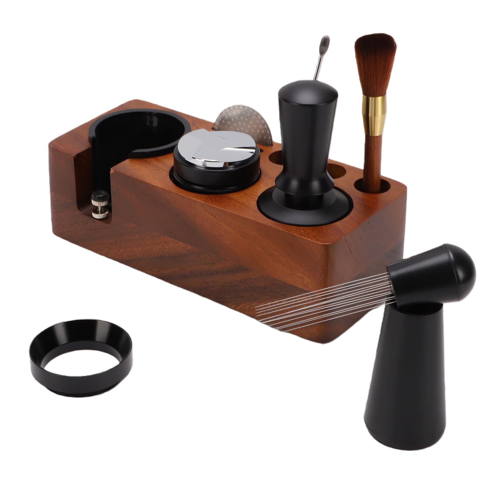 Kit de Accesorios para de 58mm, Estación de Apisonado de Madera, | Juego de manipulación de café, distribuidor de agujas, cepillo, pantalla de filtro, anillo de polvo, herramientas para