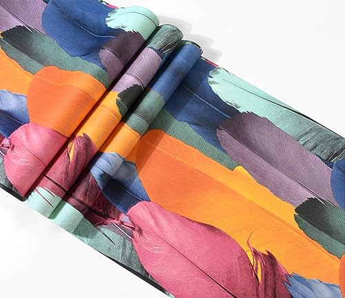 Miniatura 4 de QIHANG - Papel tapiz de imitación moderno con plumas de pavo real 3D, fondo de TV KTV, multicolor, 1.73 pies de ancho x 32.8 pies de largo