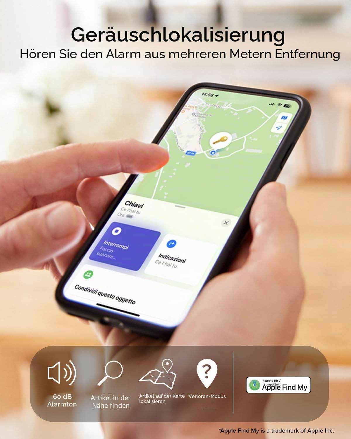 SBS Track My Lock – TSA-Schloss mit integriertem Finder-Ortungsgerät, kompatibel mit Apple Find My (iOS), Zahlenkombination, 60-dB-Alarm, USB-C-Aufladung, ideal für Koffer und Taschen, schwarz