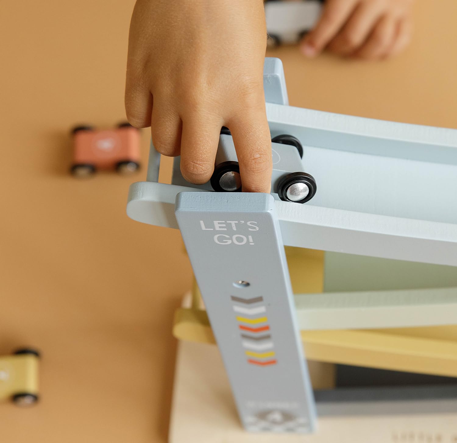 Little Dutch Auto-Rennbahn Kugelbahn aus Holz mit 3 Autos für Kinder - blau