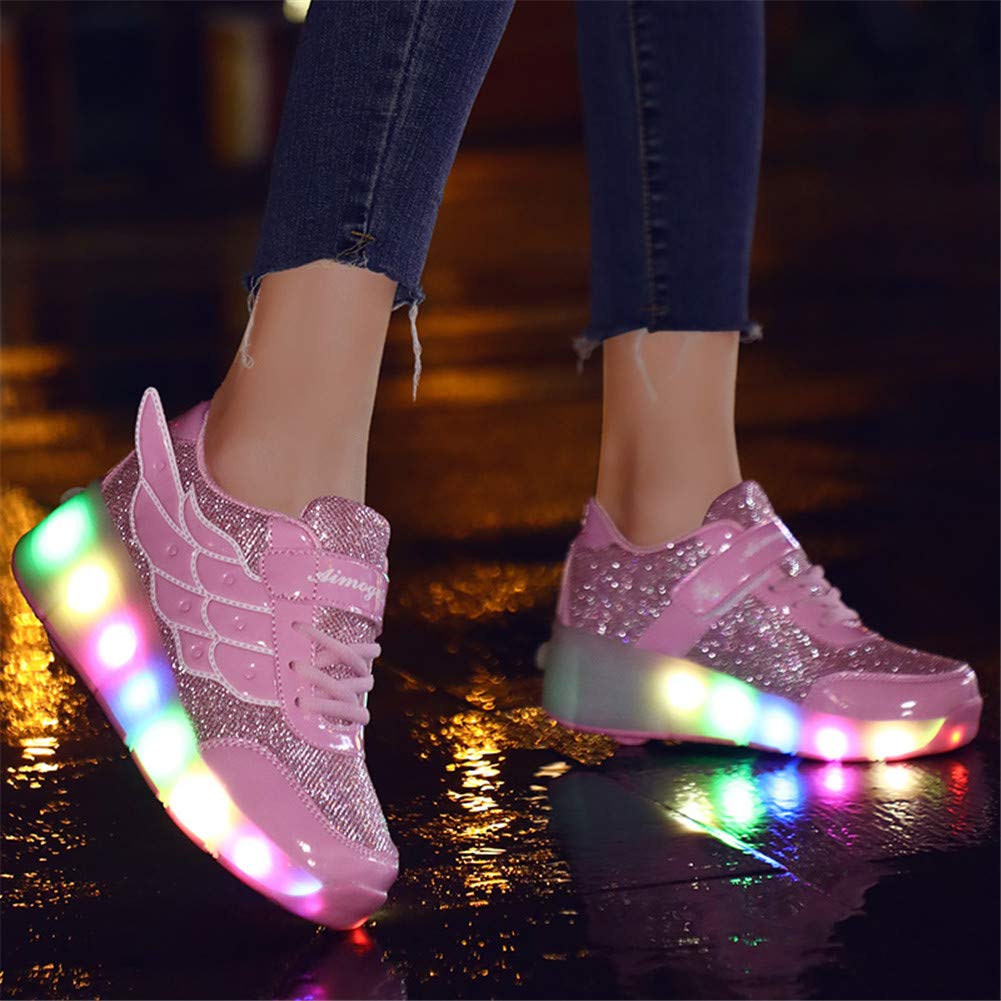 Buty LED dla chłopców dla dziewcząt, lampki USB do ładowania, migające 7 kolorów zmieniające się, wielofunkcyjne buty sportowe na kółkach na kółkach/podwójne zastosowanie buty sportowe na