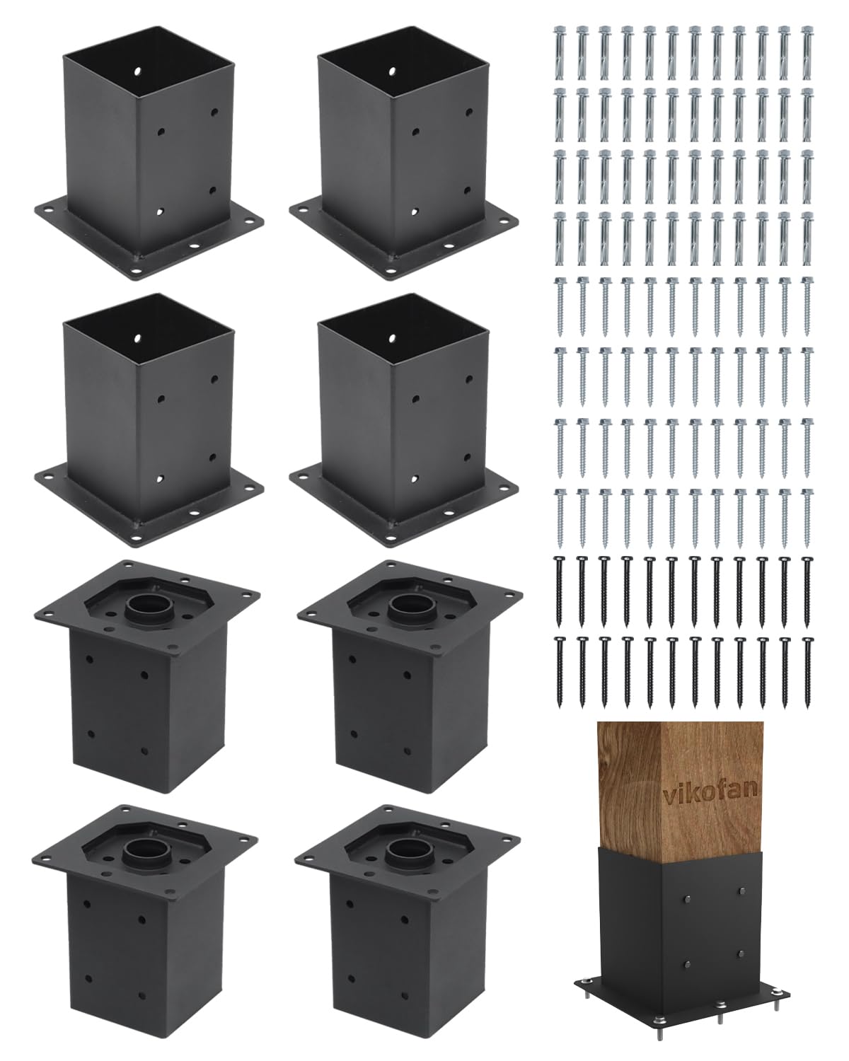 vikofan 8-Pack 4x4 Post Base Brackets for Concrete - 3.5"x3.5" Wood Post Anchor - Deck, Fence, Pergola Raised Mount with Hardware - Rust-Resistant