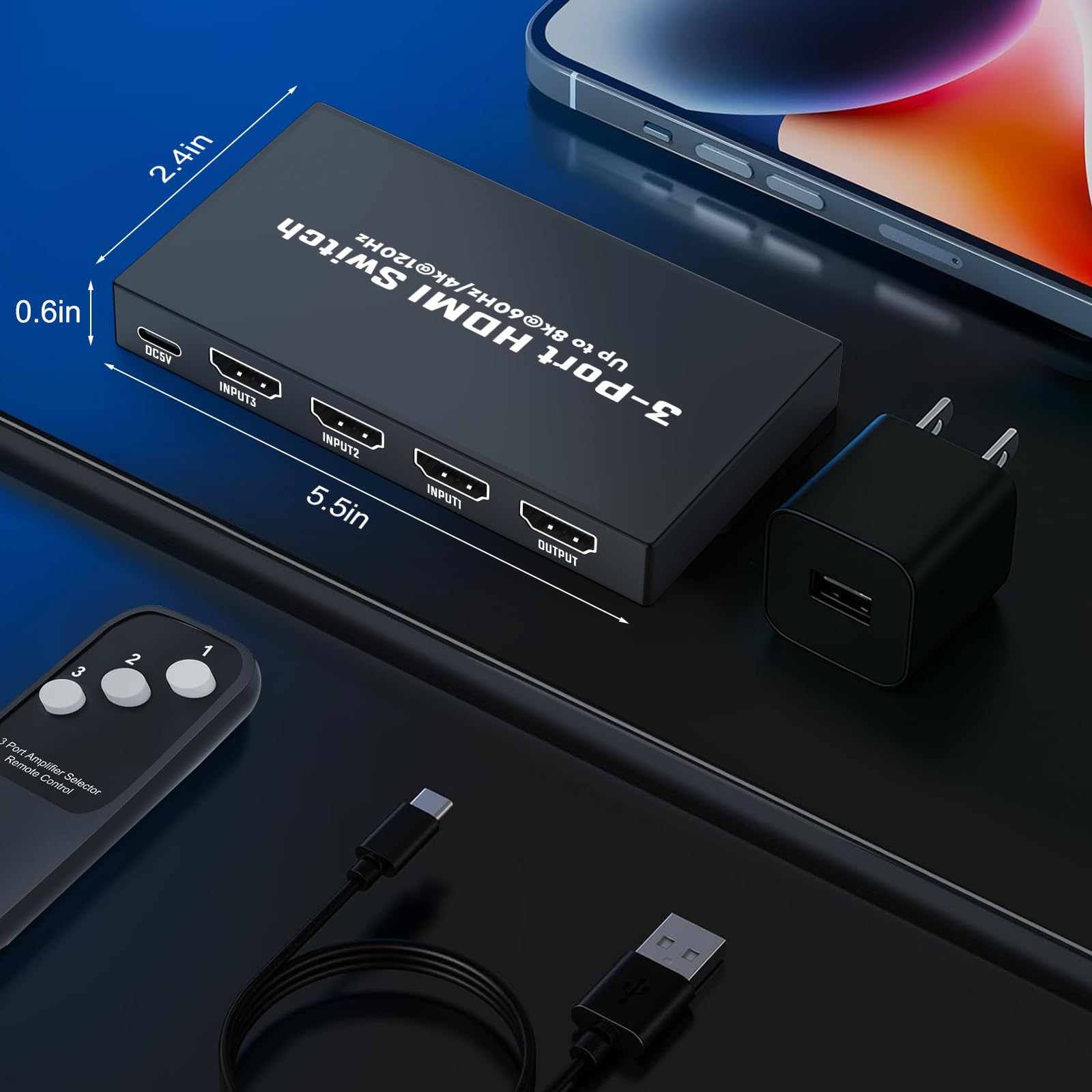 HDMI 2.1 Switch 8k@60hz / 4k@120hz HDMI Splitter 3 en 1 Panneau de Commutation de Sortie Prend en Charge VRR, Dolby Vision, Compatible avec PS5, Xbox, blu-Ray, Lecteur DVD