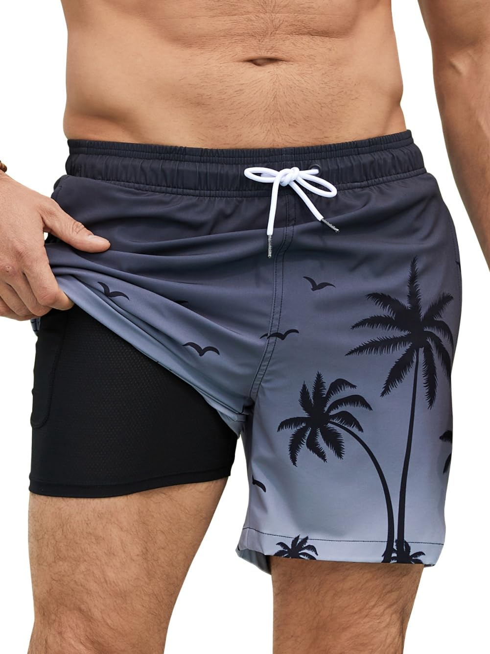 Badehose Herren Badeshorts 2-in-1 Schnelltrocknend Badehose für Herren Badehosen Schwimmhose Männer Badehose mit Innenhose und Reißverschlusstaschen