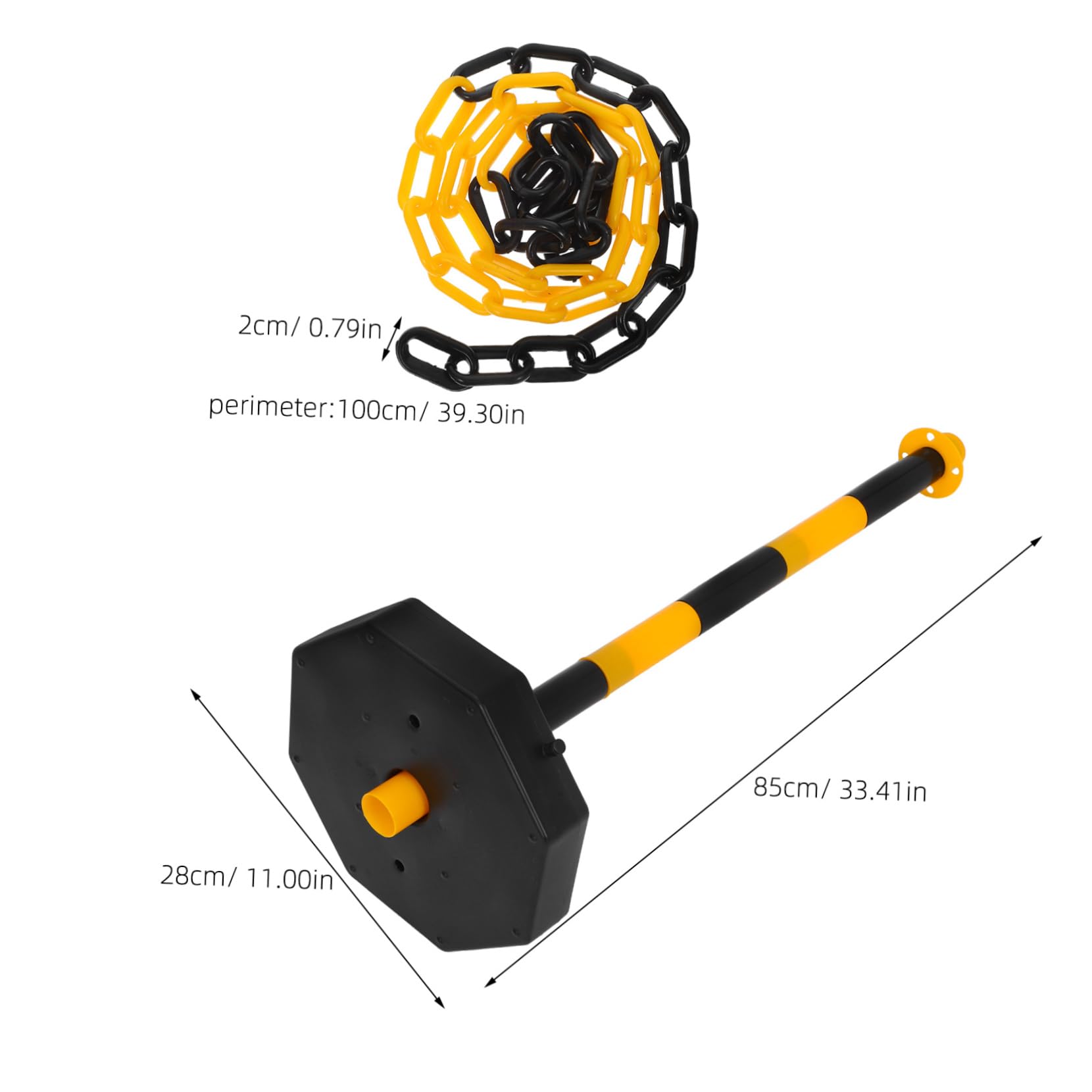 Cabilock Poste de Seguridad Vial Rellenable con Base Desmontable y Portátil para Control de Accesos Estacionamientos y Gestión de Instalaciones Postes Negros y Amarillos Cadenas Ganchos de