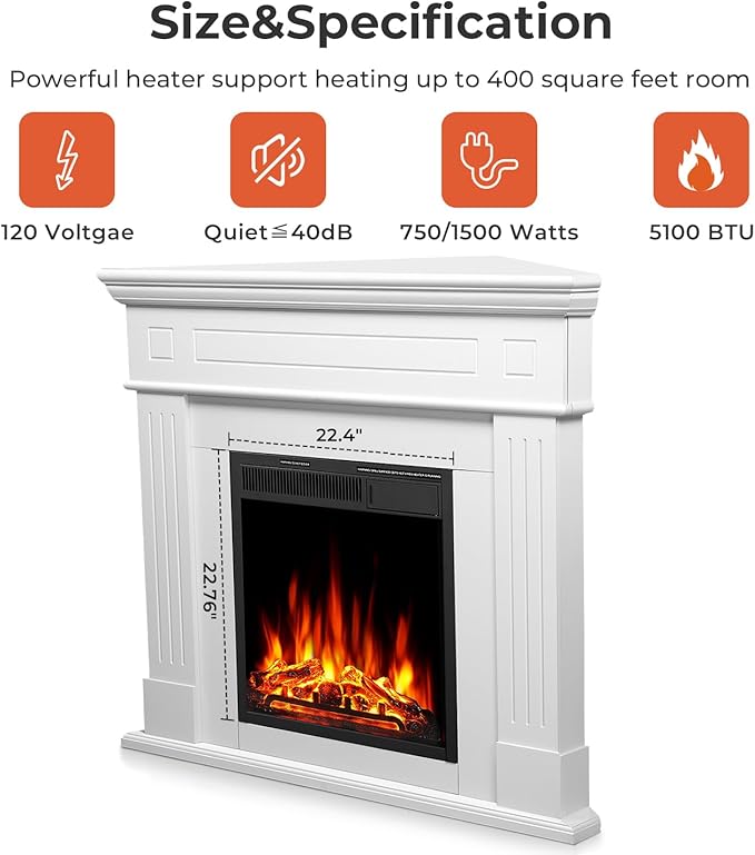 Chimenea Eléctrica R.W.FLAME 43" Esquinera Blanca Perlada miniatura 6