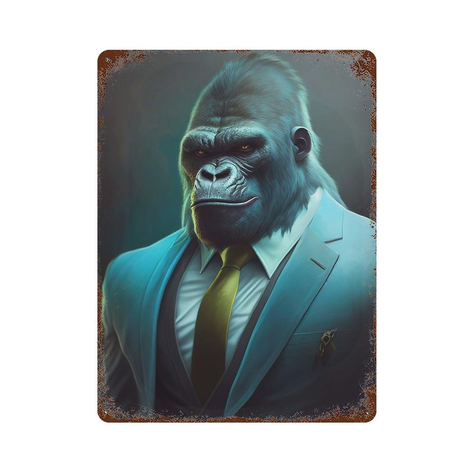 Vintage Rust Metal Sign with Gorilla Suit Animal Design 15.7"x11.8", for Farmhouse, Kitchen And Entryway Decor, Novelty Wall Decor