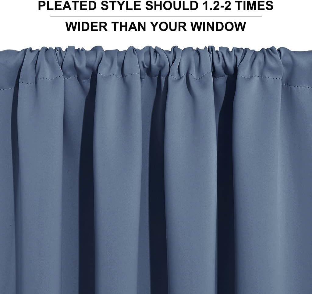 RYB HOME Short Blackout Curtains 36 inches, Solid Heavy Duty Small Window Treatment Room Darkening Privacy Draperies for Basement Bathroom Bedroom, Stone Blue, W42 x L36 inch, 2 Panels