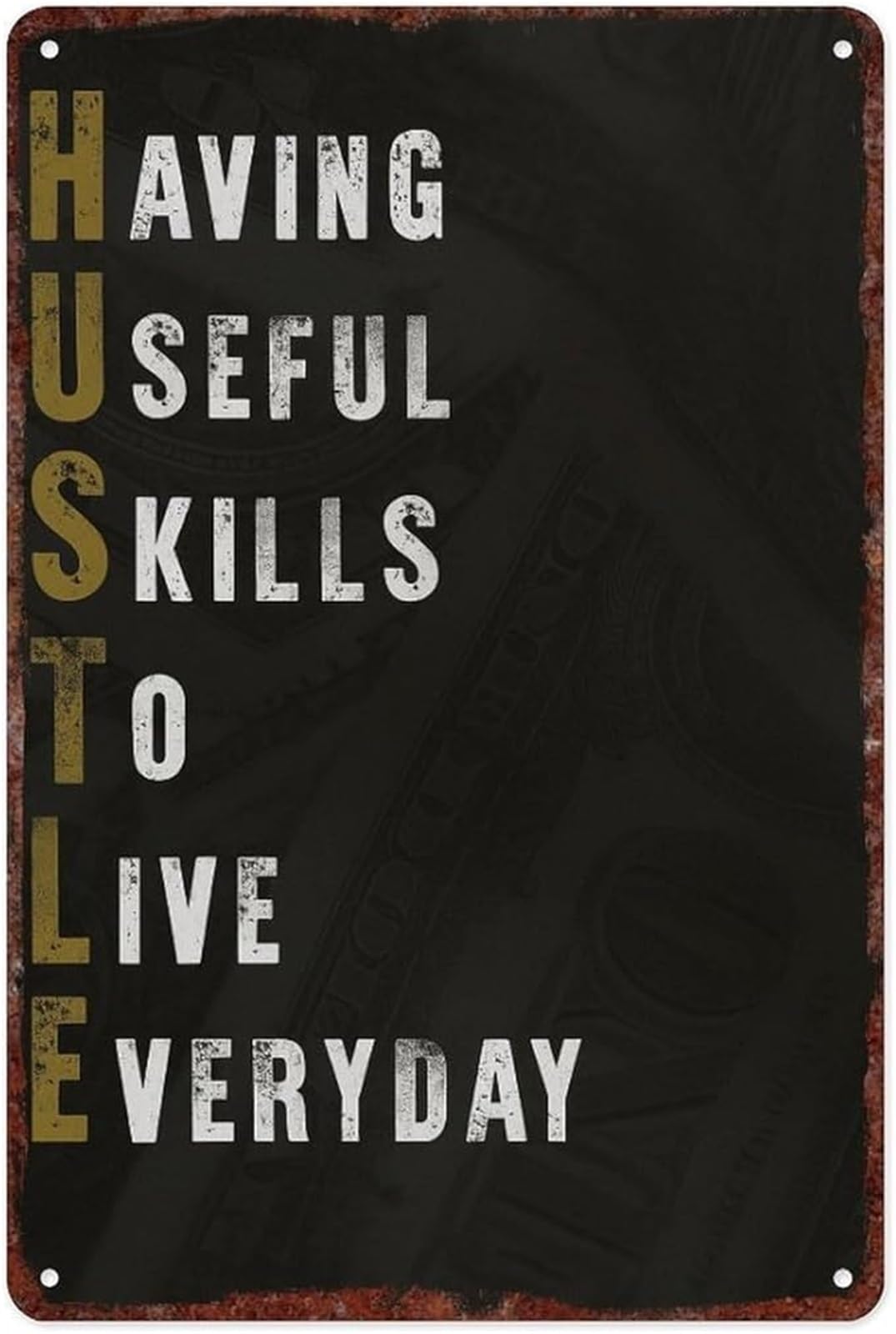 IDGTTLDF Rustic Metal Sign Everyday Skills Vintage Aluminum Wall-Art Inspirational Quote for Garage Home 8 X 12 in