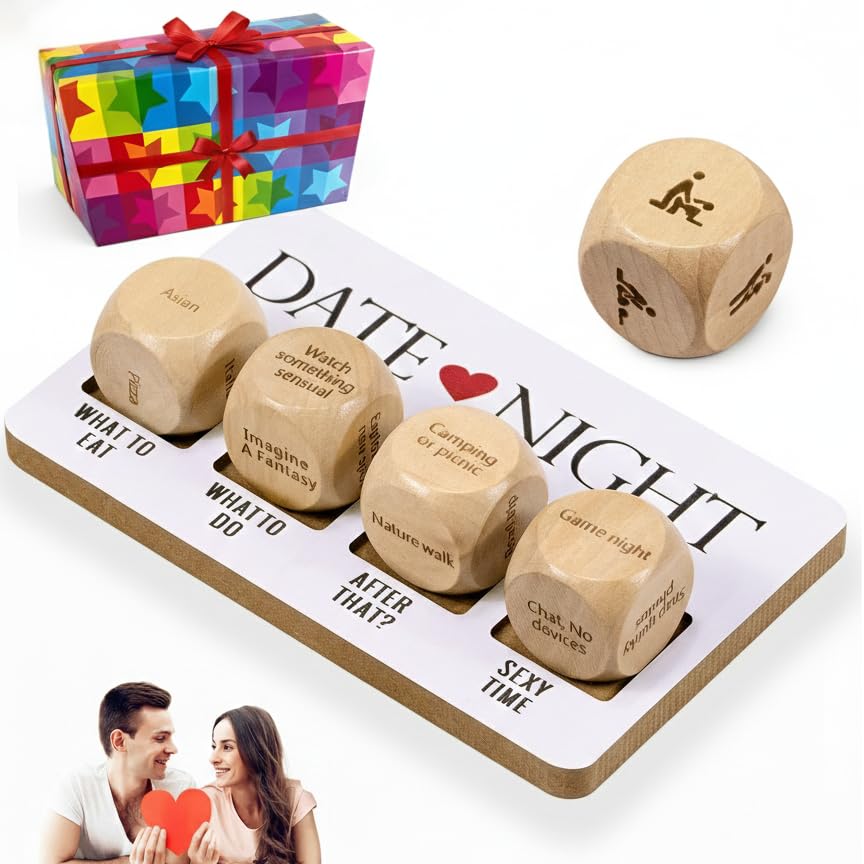 WLHAG Date Night Dice Set for Couples 5PCS Valentines Day Dating Decision Wooden Dices Gifts for Him & Her Relationship Game for Boyfriend Girlfriend