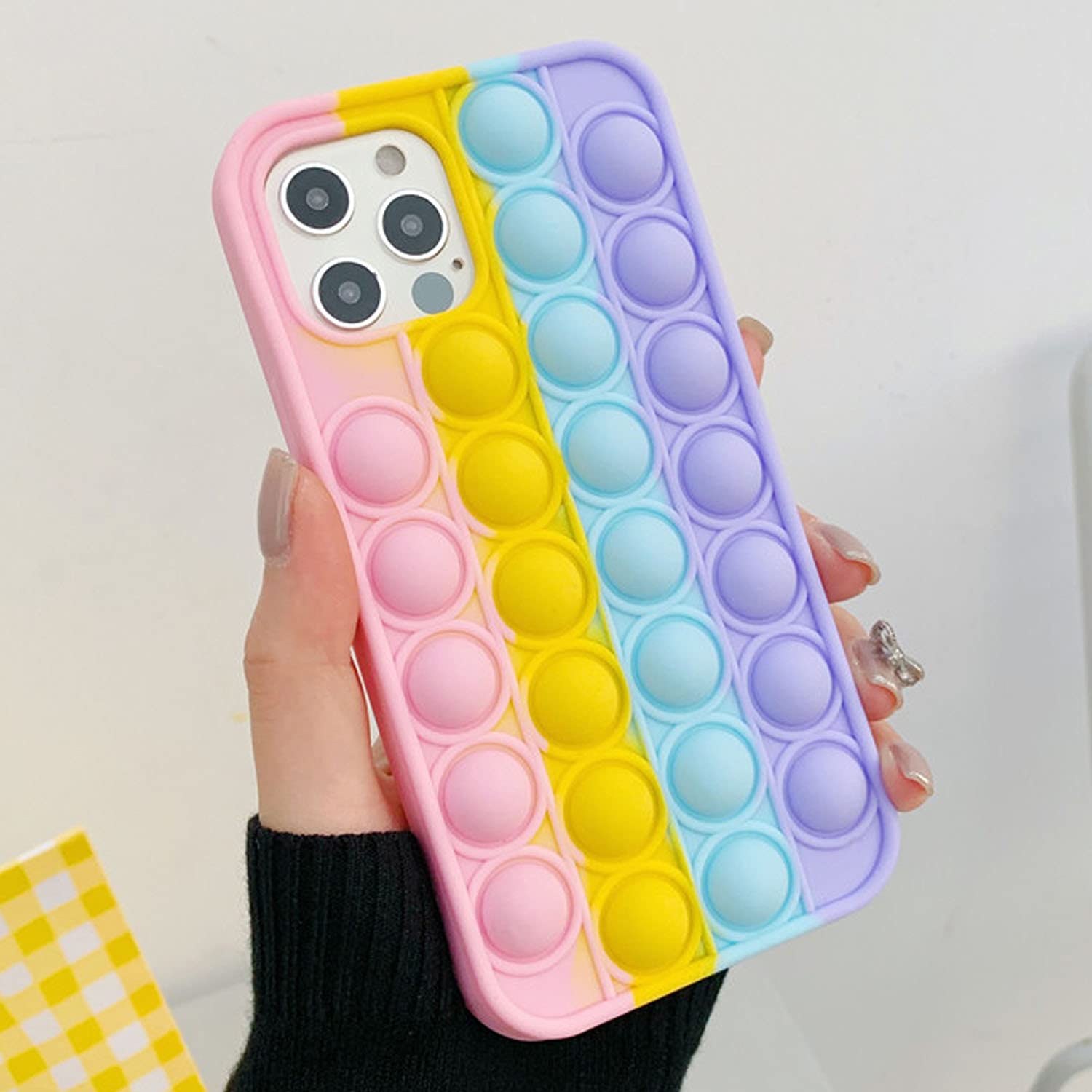 KC Back Cover for Apple iPhone 12 & Apple iPhone 12 Pro, Push Pop It Rainbow Bubble Stylish Protective Soft Silicone Fun Fidget Toy Case (Multicolor)-image-19