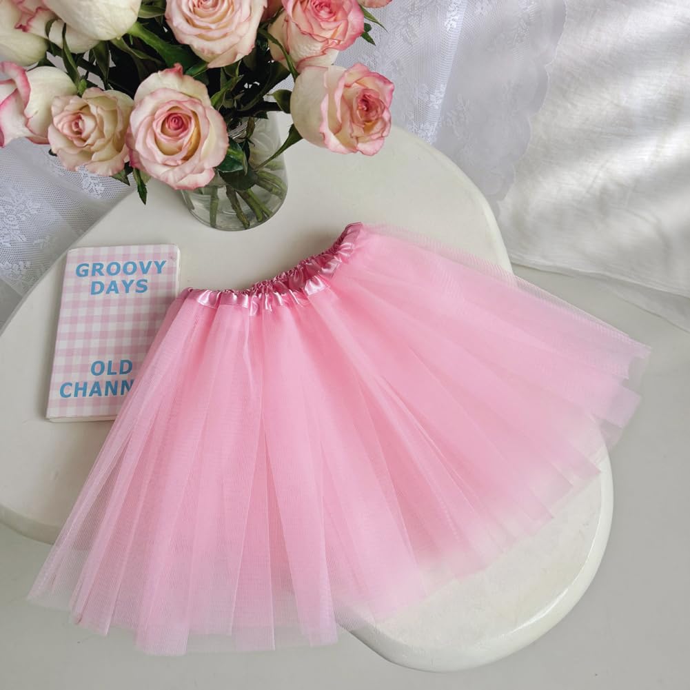 BGFKS 5 Pack Tutu Skirt for Girl Ballet Dance Costume Dress Up Princess Party Girl Tutus with Butterfly Hairbows. Pink