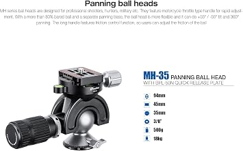 Leofoto MH-35 35mm Ball Head, with Handlebar Control,Arca Compatible, Ideal for Target Shooting