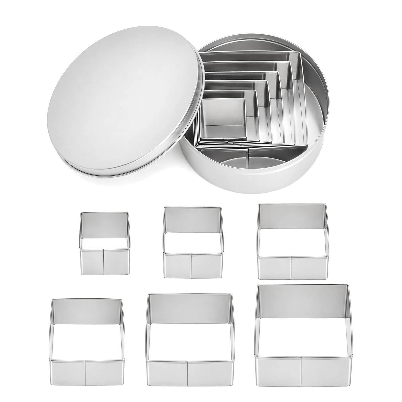 GZRXIOUS 6 PCS Square Cookie Cutter Set Stainless Steel Biscuit Cutters, Nested Baking Molds with 6 Sizes for Cookies Pastry Fondant Sandwich Dough, Metal Baking Cutter for Kitchen DIY Baking