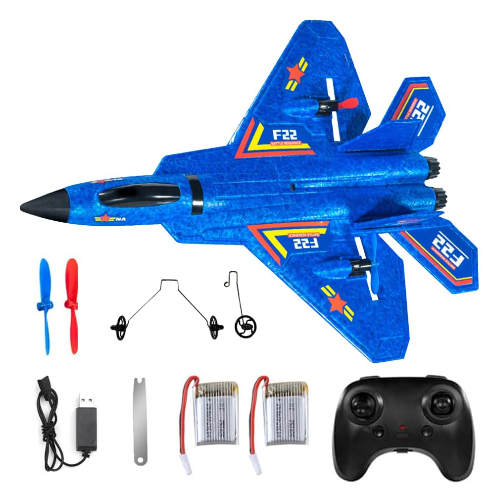 Avión F-22 RC, Avión de Control Remoto, 2.4 GHz AviónTeledirigido, AviónRC con Mando a Distancia, Avions Juguete para Niños y Principiantes con Sistema de Giroscopio,Avións Teledirigido Adulto