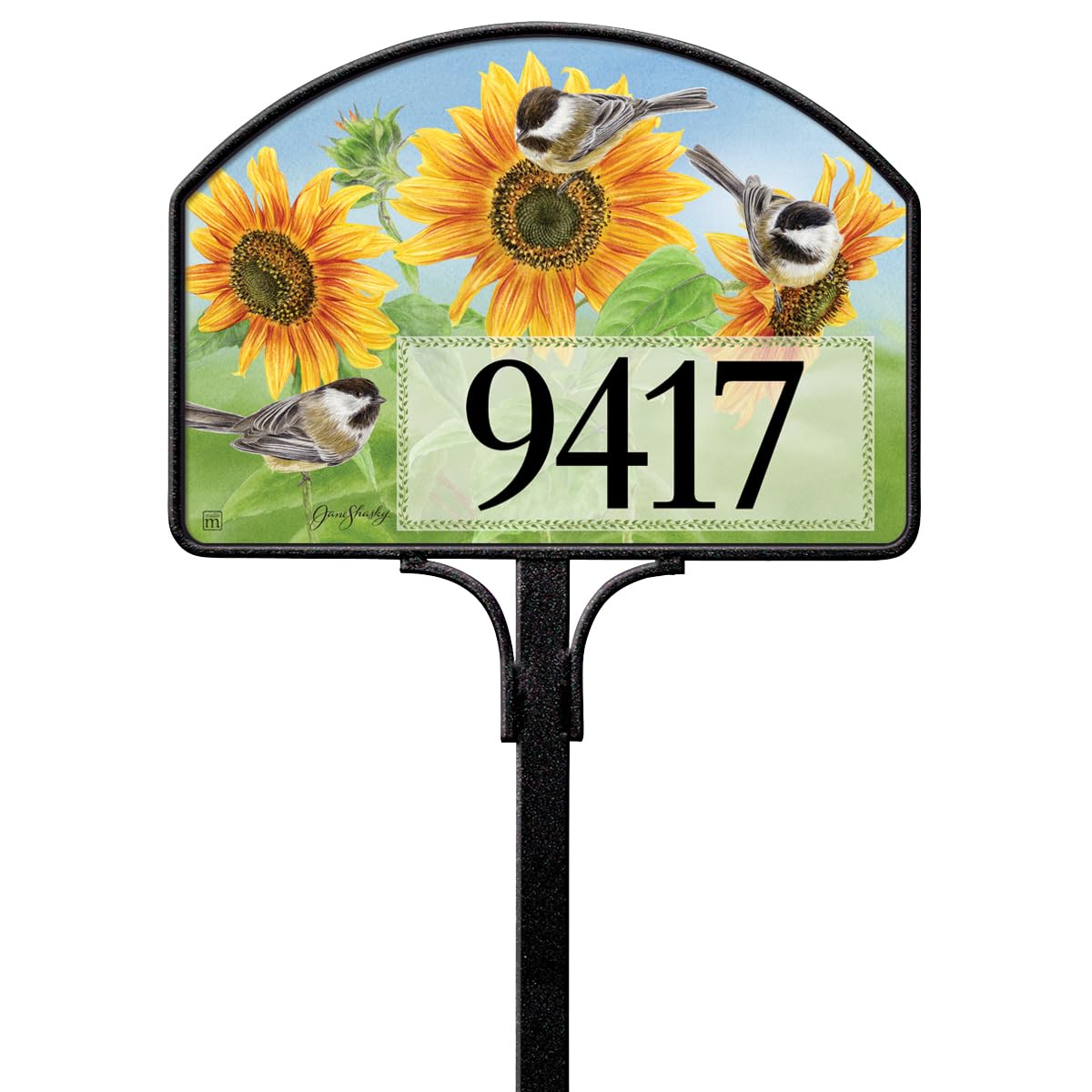 Jane Shasky Studio Sunflowers and Chickadees Yard DeSign 14" x 10"
