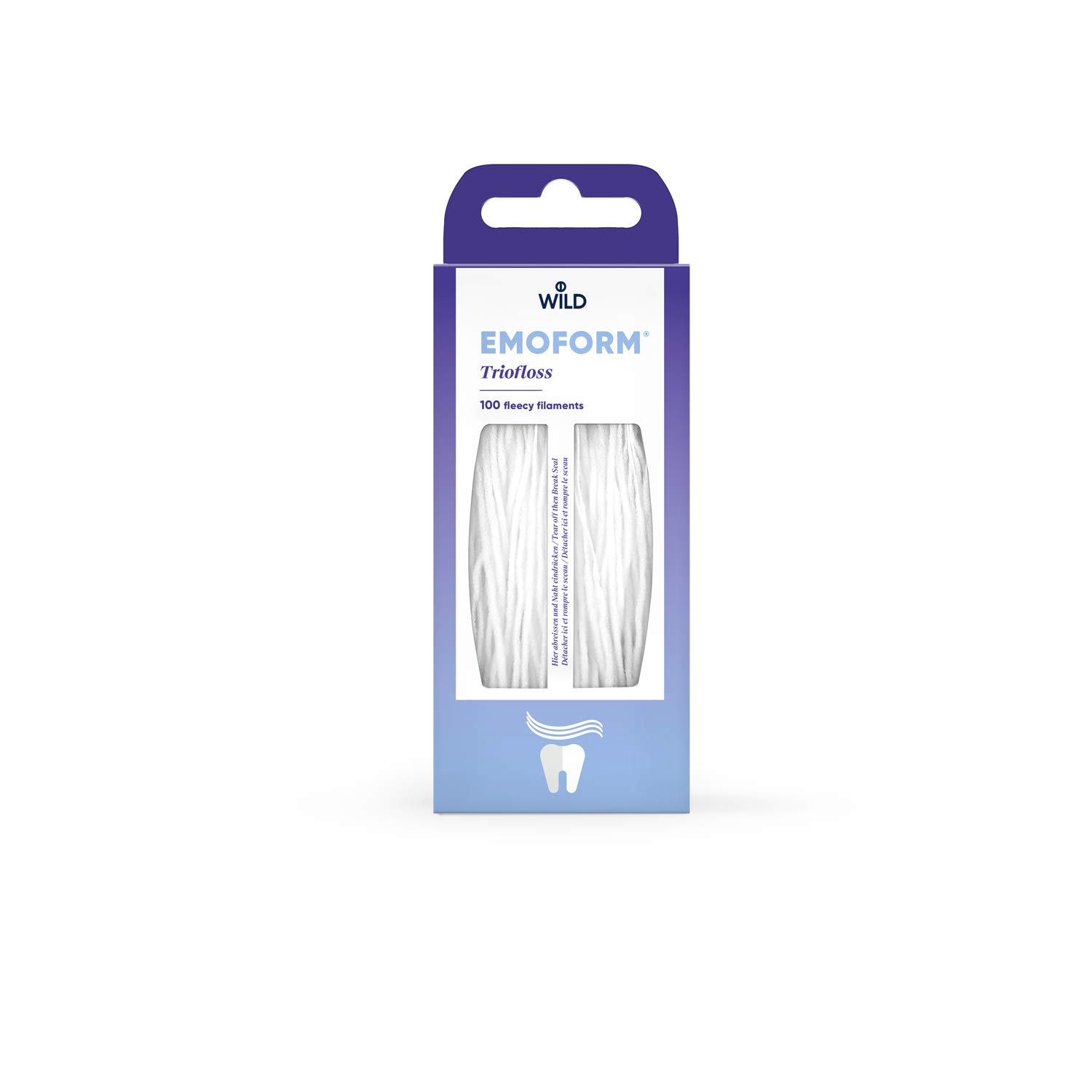 Emoform Triofloss, fils de nylon cardés, pour nettoyer les espaces interdentaires sous les bridges, et appareils dentaires