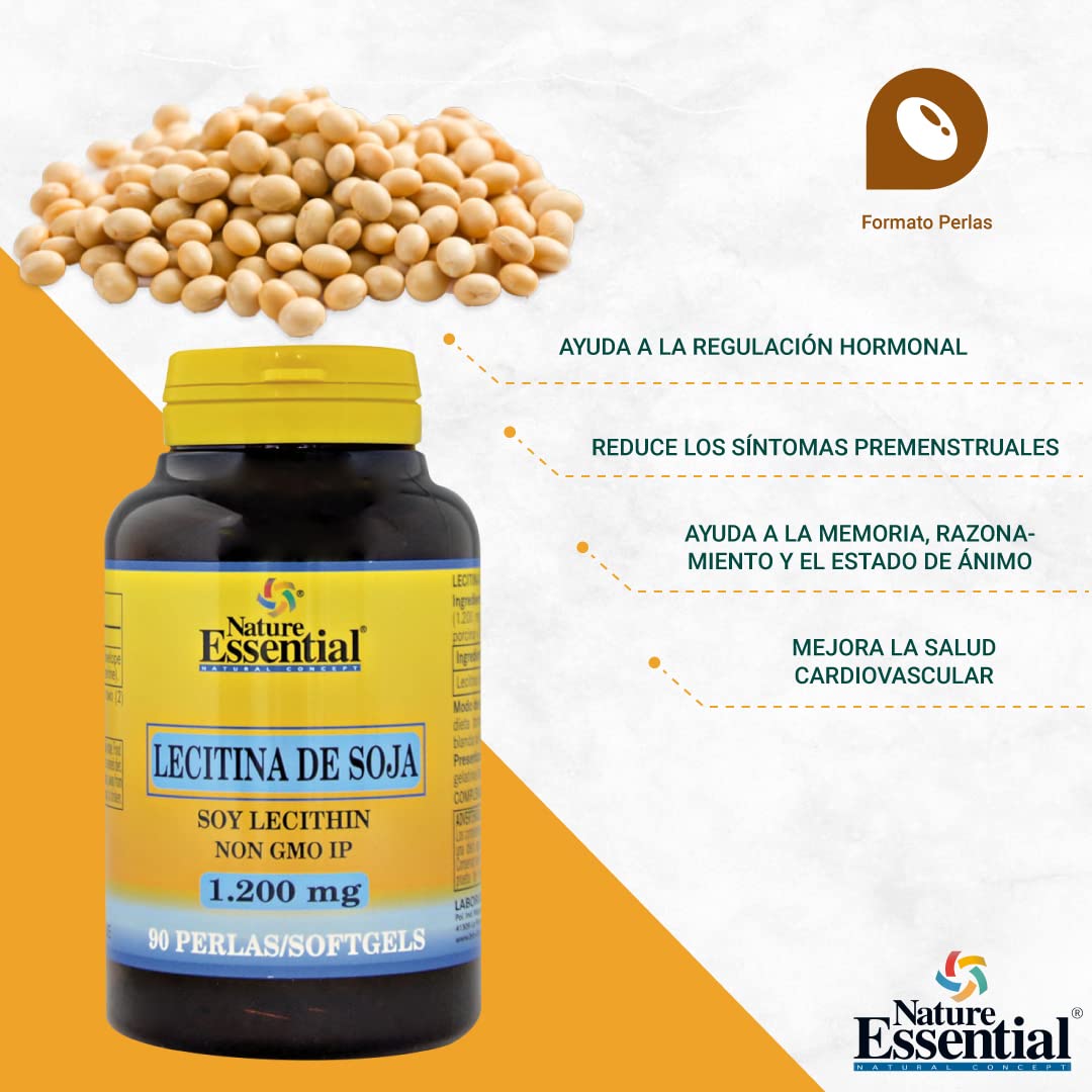 Nature Essential | Lecitina de Soja 1200 mg | 3 Unidades | 150 Perlas | Fortalece el Sistema Cardiovascular | Ayuda en la Digestión de las Grasas | Rico en Fosfolípidos | Hepatoprotector | No-GMO