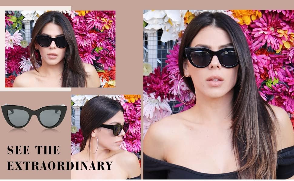 Cateye Sunglasses for Women , Retro, Vintage, UV400, Black Frame Black Lens, Multi4
