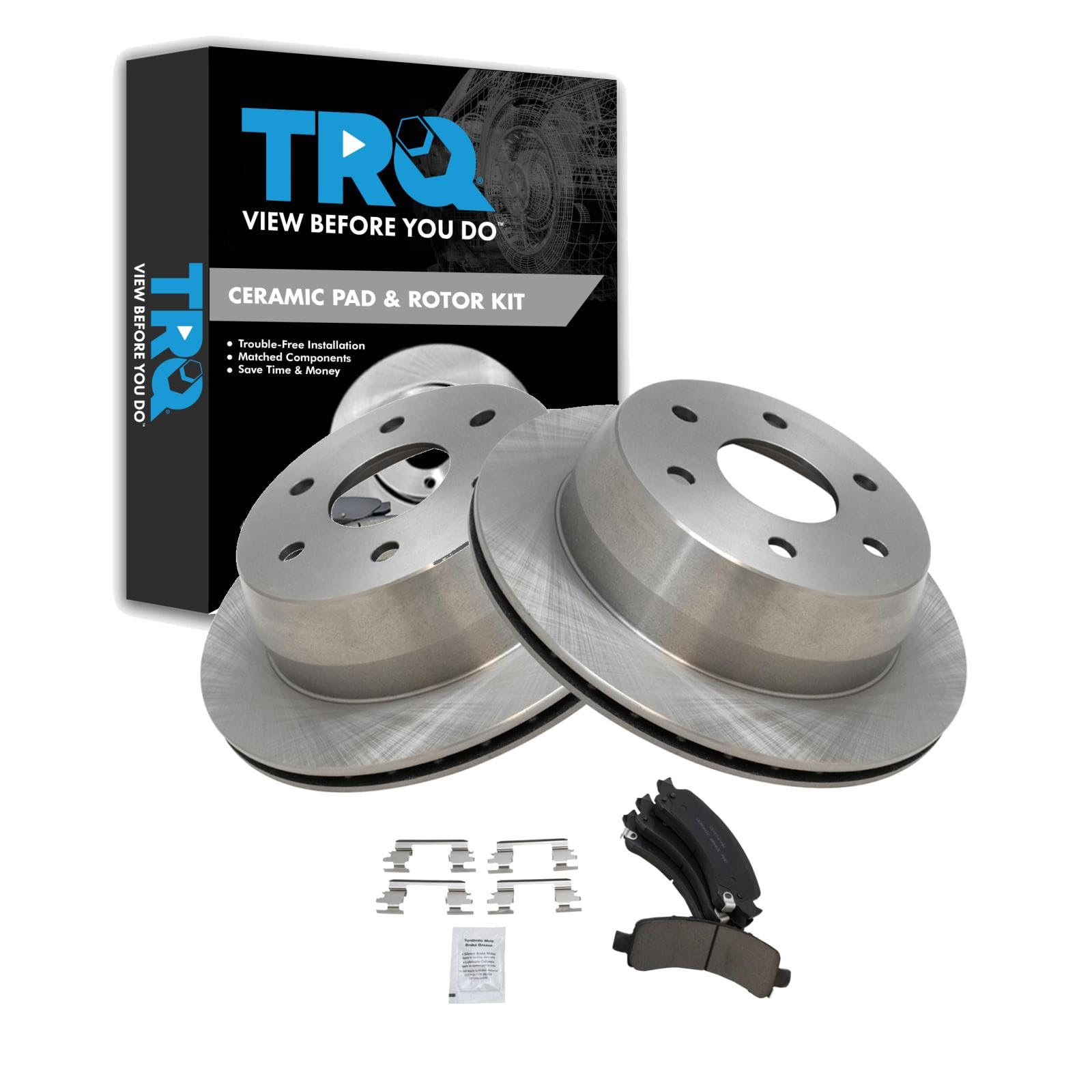 TRQ Rear Brake Pad and Rotor Set Ceramic Compatible with 2002 Chevrolet Avalanche 1500 GMC Yukon XL 1500