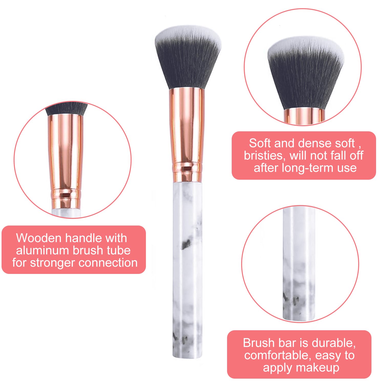 16 PCS Kit Pinceau Maquillage Professionnel, Pinceaux Maquillage Marbre Premium Synthétique pour Fond De Teint Mélange Poudre pour Le Visage Blush Concealers Ombres à Paupières