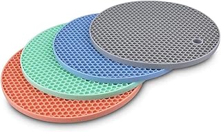 Sottopentola Silicone,Tappetino Sottopentola Termoresistente,Antiscivolo Presina Silicone Caldo per Cucina Tavolo,Rotondo,BPA Free Forma di Alveare Moderno Design Trivet,Set da 4 Grigio Blu Verde Rosa