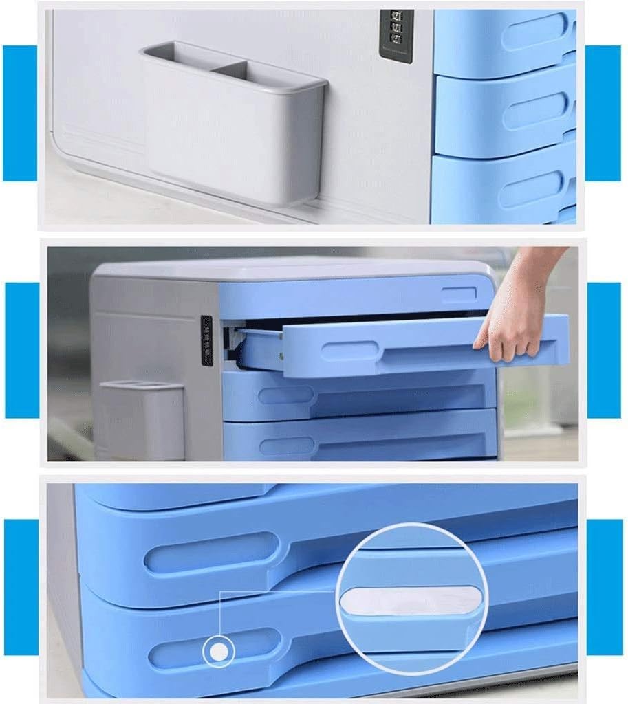 Schedario a 4 cassetti - Documenti da ufficio portatile con blocco password blu - File Manager sicuro per casa e ufficio Scatola di file elegante e funzionale