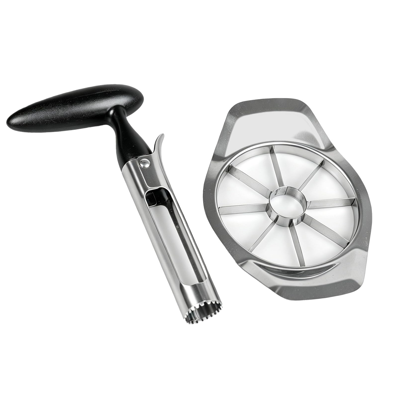 2Pcs Apple Corer and Slicer Set,Stainless Steel Apple Cutter and Core Remover Tool, Fruit Slicer, Handles,Safe and Easy-to-Clean Kitchen Tools,for Apples, Pears, Gift for Bakers（Silver,Large Size）