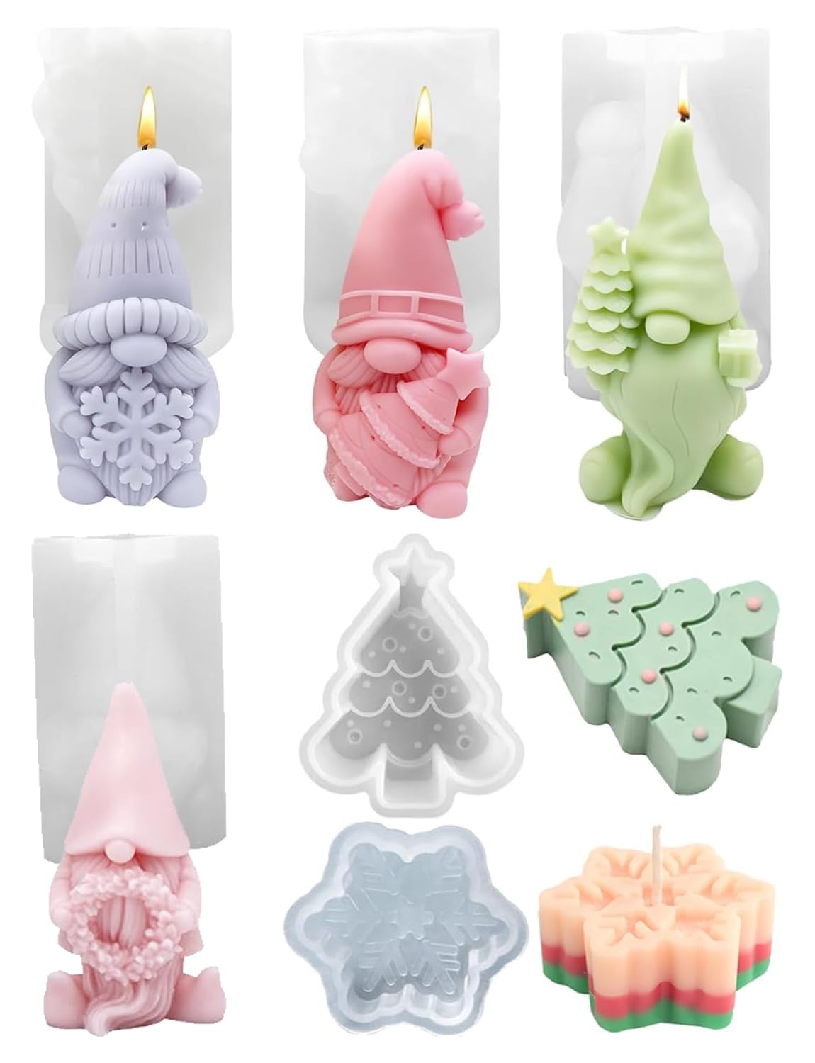 Moules En Silicone 3D Père Noël - Lot De 2 Moules à Bougies, Chocolat Ou Résine Pour Décorations De Noël