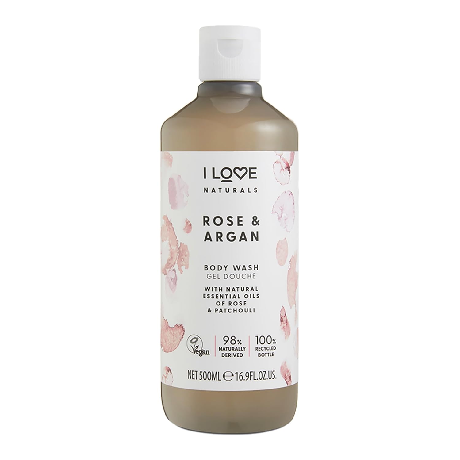 I LOVE Naturals Rose and Argan Body Wash – Moisturizing Body Wash – Infused with Essential Oils – Plant-Based Body Cleanser – 16.9 oz